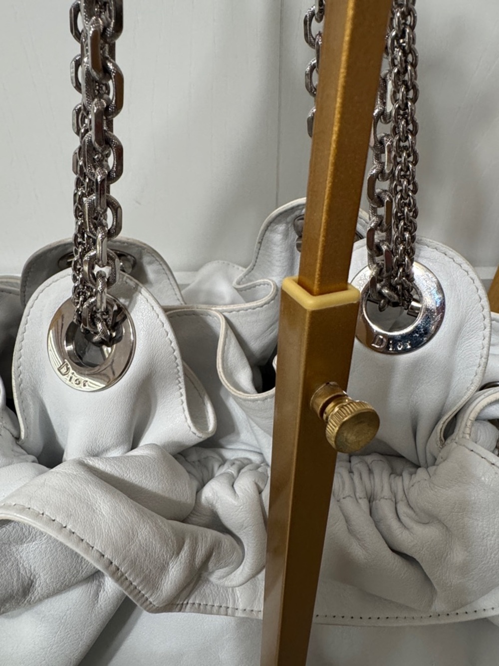 Dior La Trente Leather rufffle Shoulder Bag w/ silver Chain Handles w COA in EUC - Picture 6 of 17